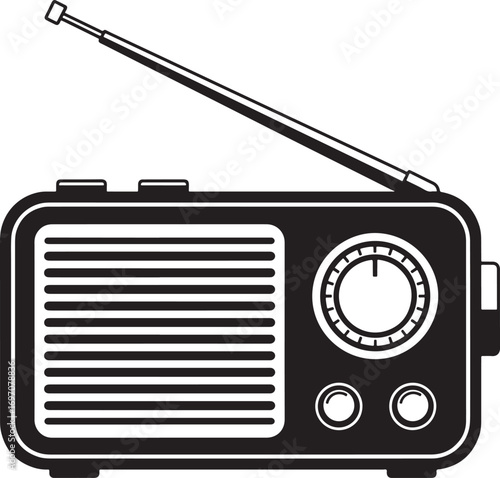 Retro Radio Illustration a Black and White Image with an Antenna for Audio Entertainment