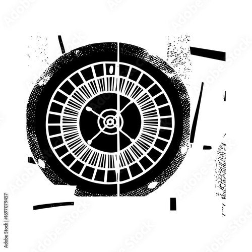 Vector Geometric roulette wheel with radial lines and halftone texture.