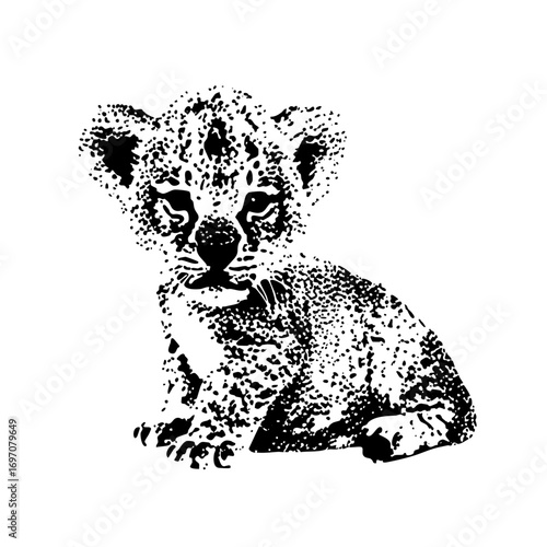 Vector Detailed vector of a young leopard cub resting.