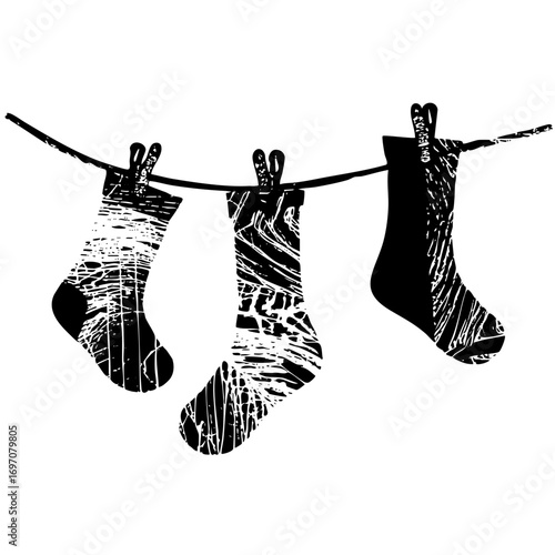 Vector Hand-drawn socks hanging on a laundry .