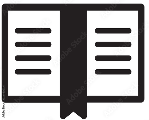 Minimalist Line Art Open Book with Bookmark Education Icon