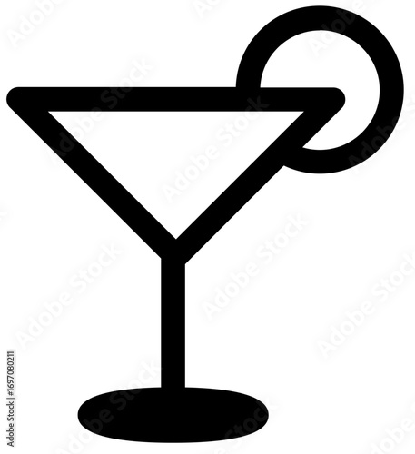 Simple Outline Drawing Cocktail Glass with Citrus Slice Beverage Icon