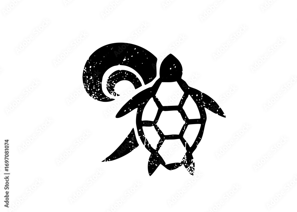 Obraz premium Vector Black sea turtle and moon .