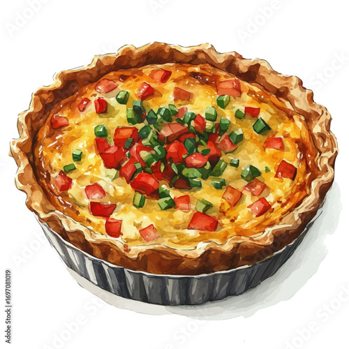 watercolor vector of Quiche, isolated on a white background.