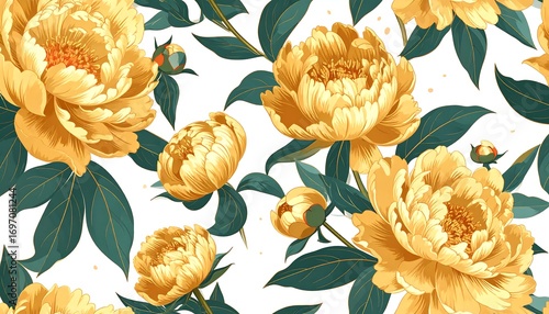 Fototapeta Naklejka Na Ścianę i Meble -  Floral pattern of rich yellow peonies