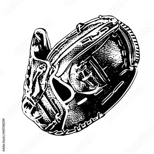 Vector Detailed of a baseball glove with textured shading.