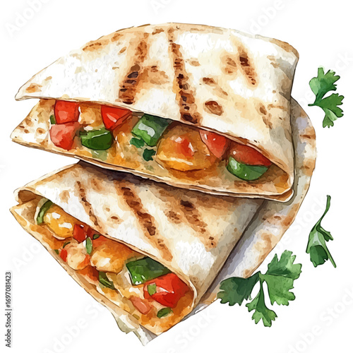 watercolor of Quesadilla, vector, isolated on a white background.