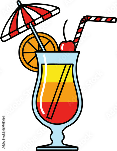 Tropical Sunset Cocktail A Refreshing Summer Drink Illustration
