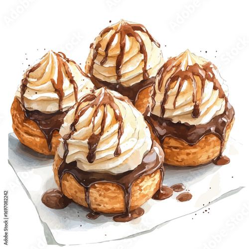 watercolor vector of Profiteroles, isolated on a white background.
