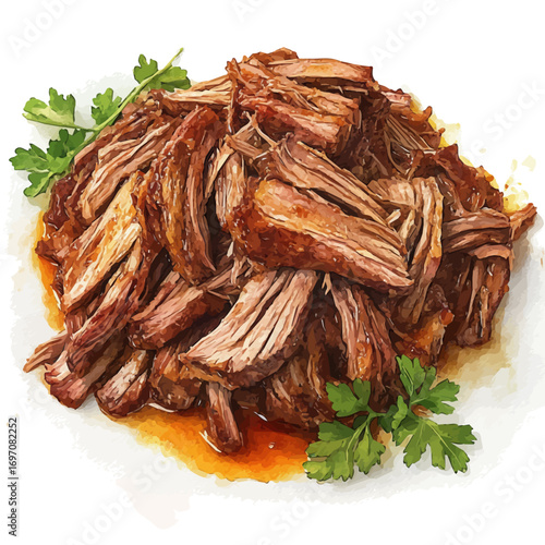 Pulled Pork, watercolor drawing vector, isolated on a white background.