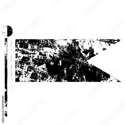 Vector Distressed flag with pole depicts a weathered patriotic symbol.