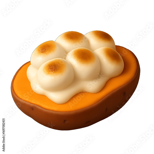 Roasted sweet potato with marshmallows 3D plastic icon with caramelized edges