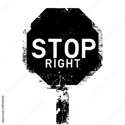 Vector Distressed stop sign with prominent text.