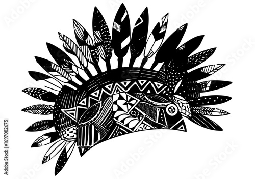 Vector Intricate black vector of a feathered headdress.