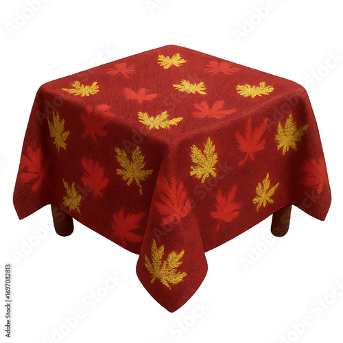 Autumn leaf patterned tablecloth 3D plastic icon with fabric texture
