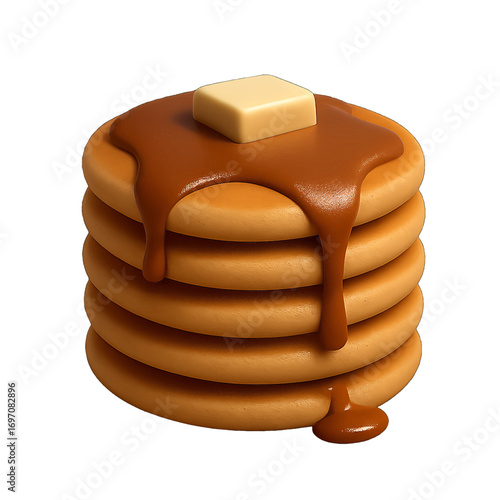 Stack of pumpkin pancakes 3D plastic icon with syrup drizzle