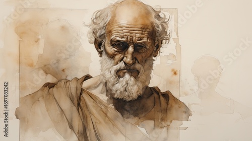 Vintage Watercolor Pencil Art & Classical Illustrations – Wall Art Wallpapers – Ancient Greek Roman Portraits of Stoics & Philosophers: Plato, Aristotle, Socrates, Marcus Aurelius, Seneca 