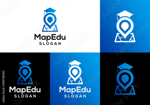 map logo design with location pin and toga hat