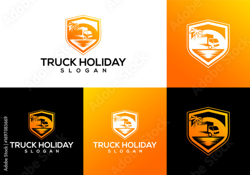 beach sunset truck logo icon vector