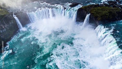 Powerful waterfall cascading into a vibrant pool