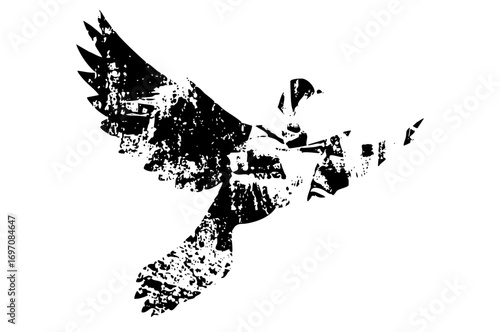 Vector Dynamic bird of prey with abstract facial features.