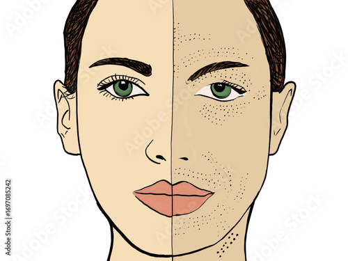 Color image of a woman before and after receiving a facial aesthetic treatment