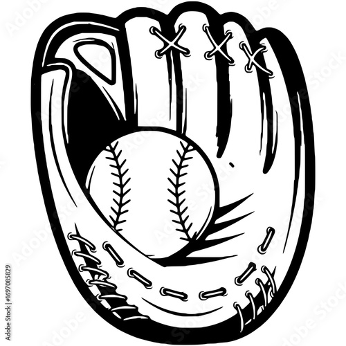 Baseball mitt or glove with a baseball