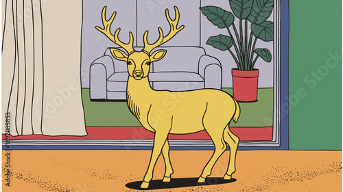 Golden deer statue in a modern interior representing luxury and nature in a minimalist style