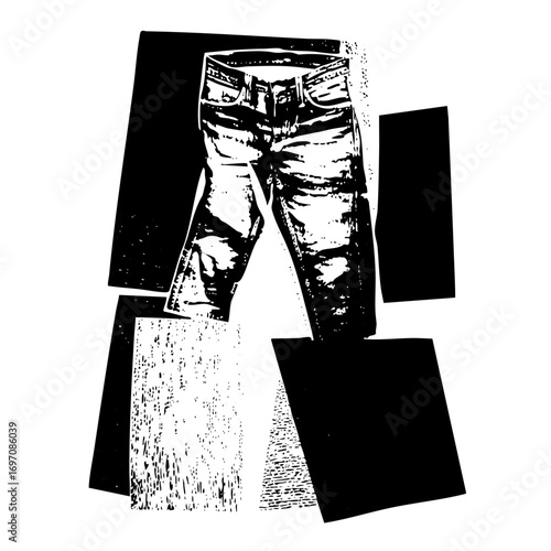 Vector Distressed denim jeans with geometric shapes.