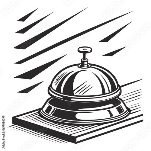 Illustration of a vintage service bell on a wooden surface with abstract background elements design created with generated ai