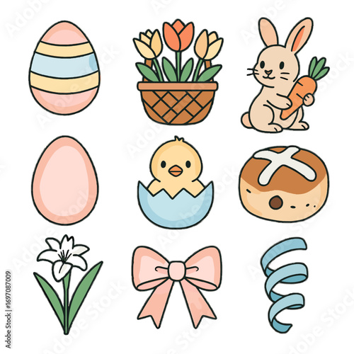 Bow vector egg bunny collection easter pastel bun shell chick peeking icon