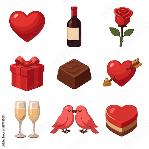 Chocolate valentine vector bottle cupid gift lovebird heart icons arrow s icon