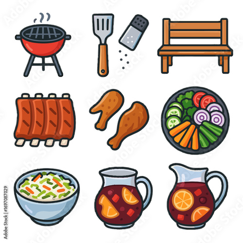 Backyard grilled scraper bowl grill ribs bbq garden essentials vector icon vegetable