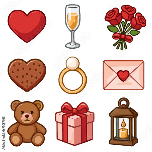 Champagne lantern cookie chocolate icon candle vector valentine plush icons simple glass
