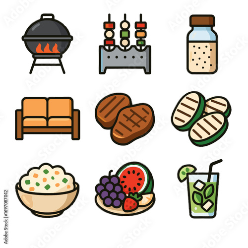 Mojito fruit spice icon outdoor bowl backyard vector essentials holder platter chops