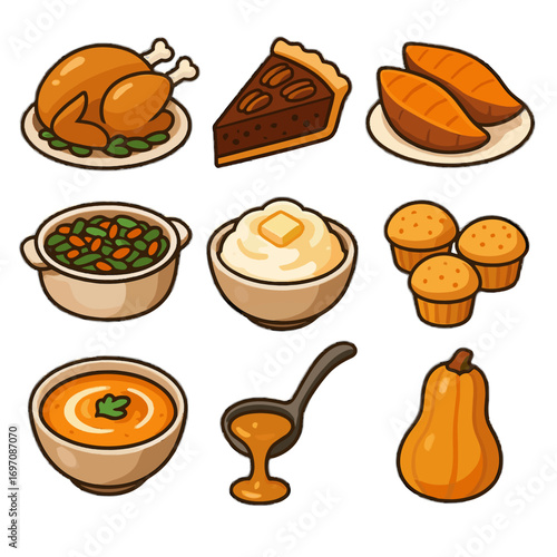 Gravy vector thanksgiving casserole icon spoon bean squash feast bowl roast icons