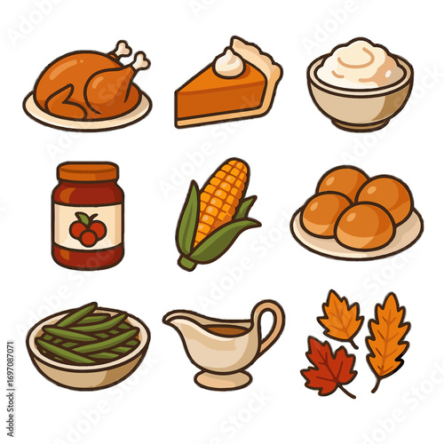 Mashed icon vector dinner cranberry feast turkey icons beans thanksgiving corn roast