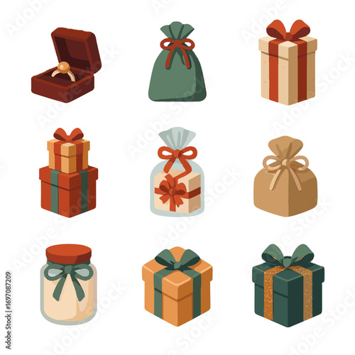 Jewelry set wrapping jar stack icon gift small vector ribbon box