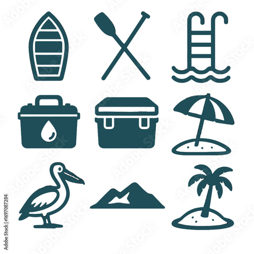 Icon rowboat boat island trip icons oar waterproof ladder mountain case umbrella