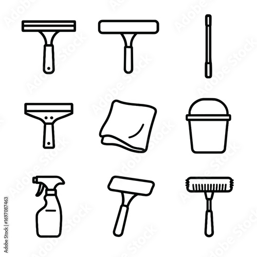 Icon icons glass bucket bottle squeegee window cleaning vector scraper cloth