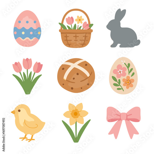 Vector hot icon bunny cross pastel collection silhouette easter woven decorated icons