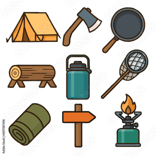 Log icons frying vector jug gas icon camping marker mini essentials tent
