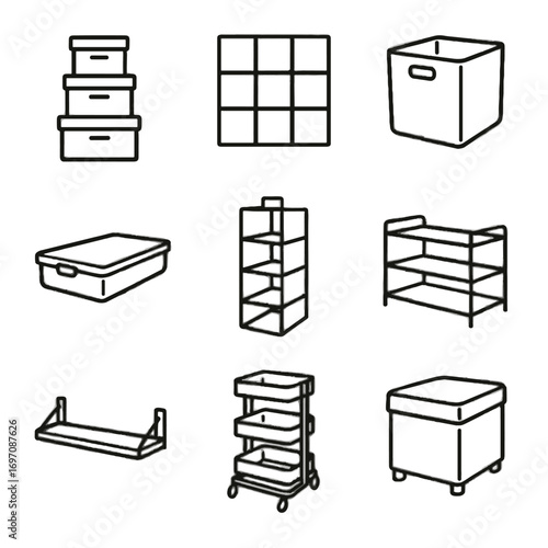 Storage icons cube hanging compact fabric modular stackable organizer icon vector shelf