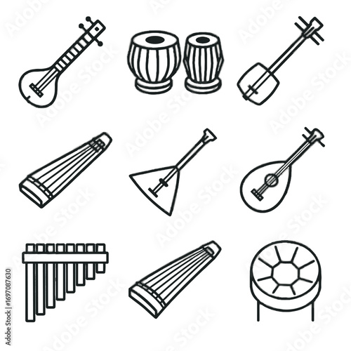 Guzheng icon instrument pan vector flute shamisen grid balalaika tabla oud sitar