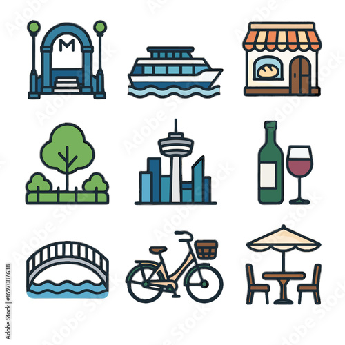 Dining city wine public garden local icon bridge icons outdoor cruise break