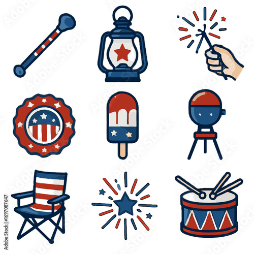 Light frozen icons day badge sparkler drum icon vector music mini independence