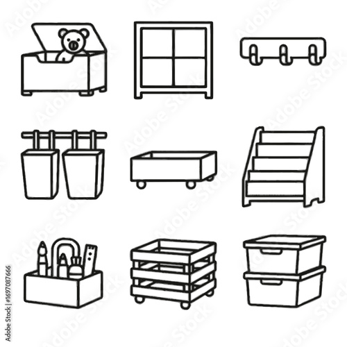 Vector toy book kids display icon box caddy stackable fabric wall storage