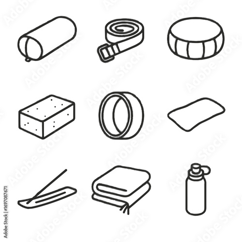 Icon vector meditation incense cushion icons accessories cork bolster block strap yoga