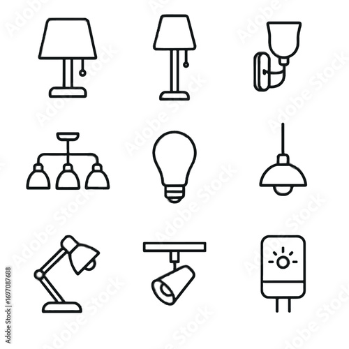 Floor bulb lamp icons lighting track pendant night home vector wall light