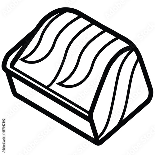 Black and White Line Drawing of a Tray of Sushi Slices sashimi fish
